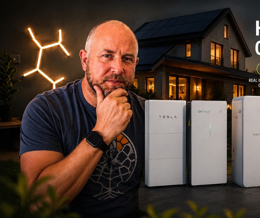 Home batteries outside a solar-powered home